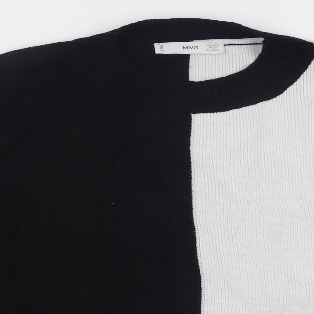 Mango Womens Black Crew Neck Striped Viscose Pullover Jumper Size M