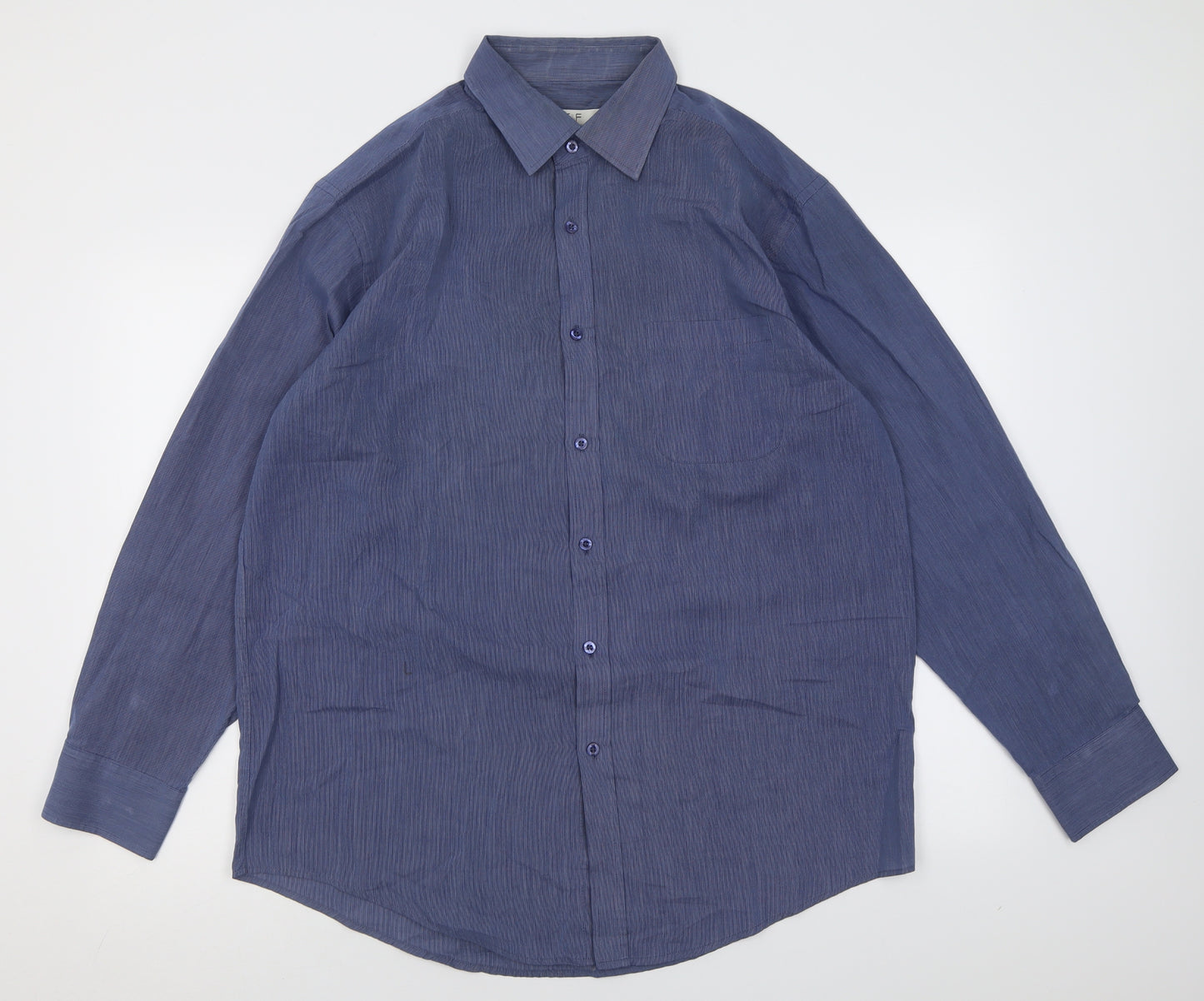 F&F Mens Blue  Polyester  Button-Up Size 16.5 Collared Button
