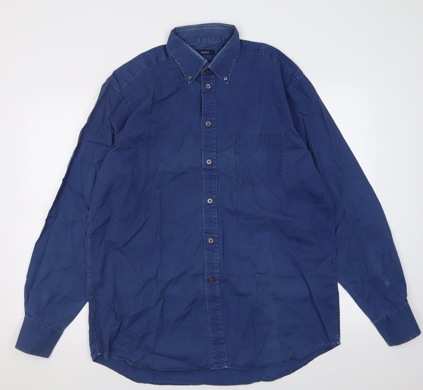 Gieves & Hawkes Mens Blue  Cotton  Button-Up Size XL Collared Button