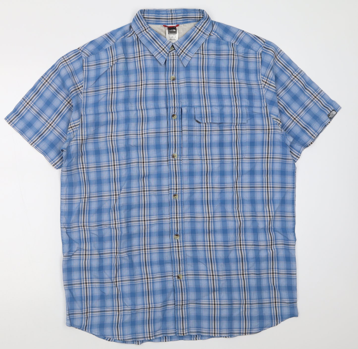 The North Face Mens Blue Check Modal  Button-Up Size L Collared Button