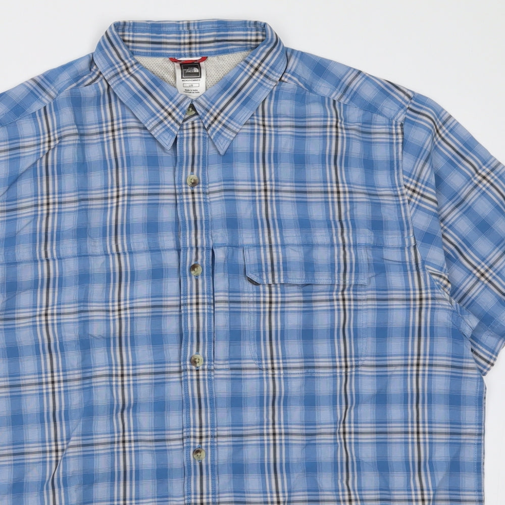 The North Face Mens Blue Check Modal  Button-Up Size L Collared Button