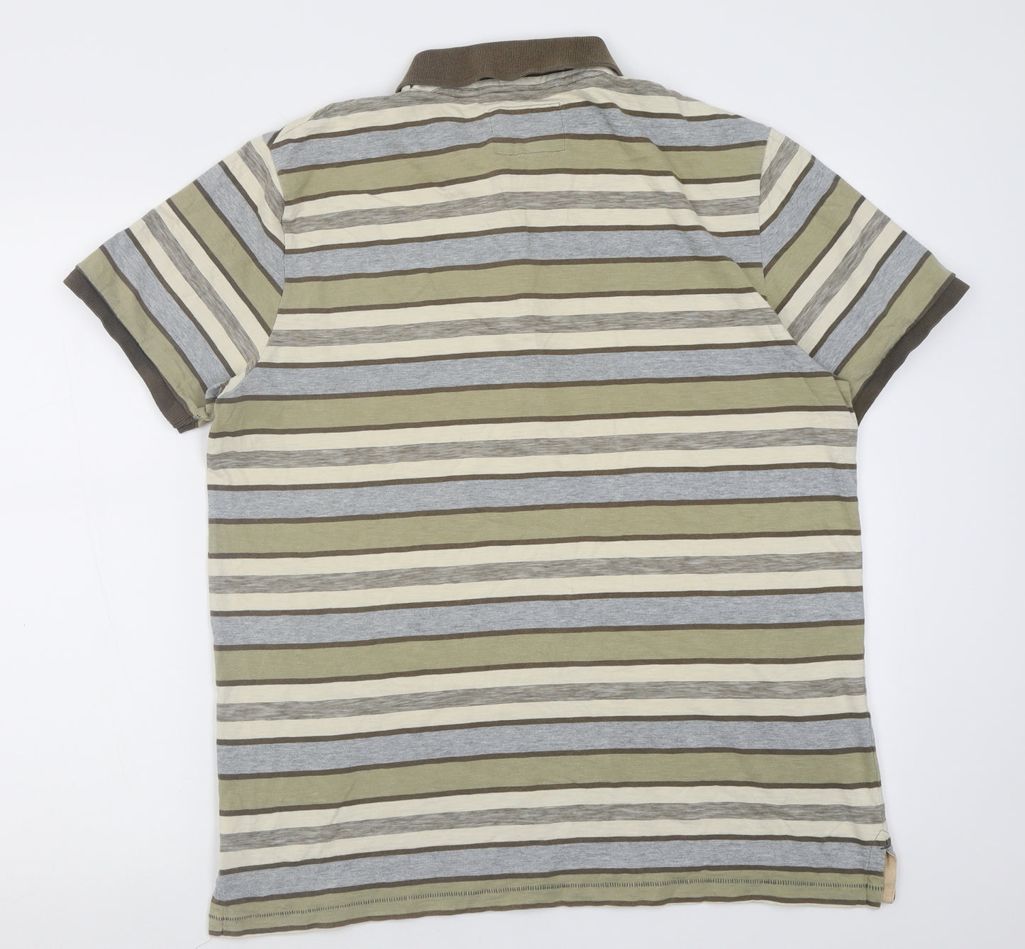 Marks and Spencer Mens Green Striped Cotton  Polo Size L Collared Button