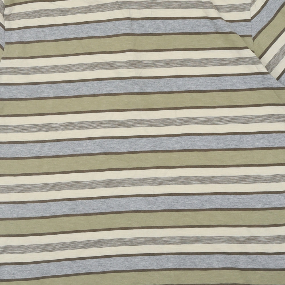 Marks and Spencer Mens Green Striped Cotton  Polo Size L Collared Button