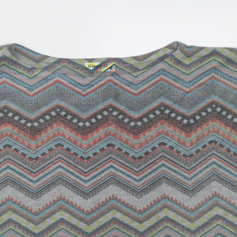 Ginger G Womens Multicoloured Geometric Polyester Basic T-Shirt Size M Crew Neck