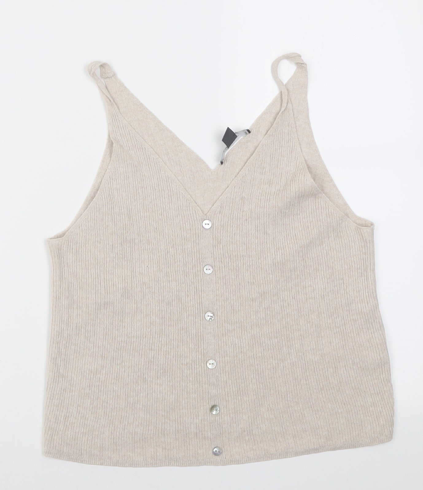 Primark Womens Beige  Cotton Basic Tank Size S V-Neck