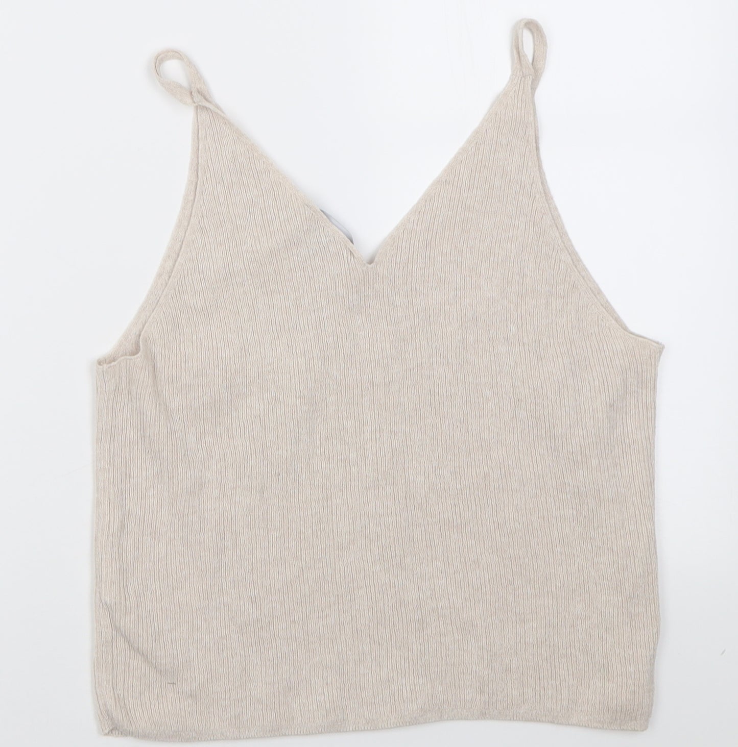 Primark Womens Beige  Cotton Basic Tank Size S V-Neck
