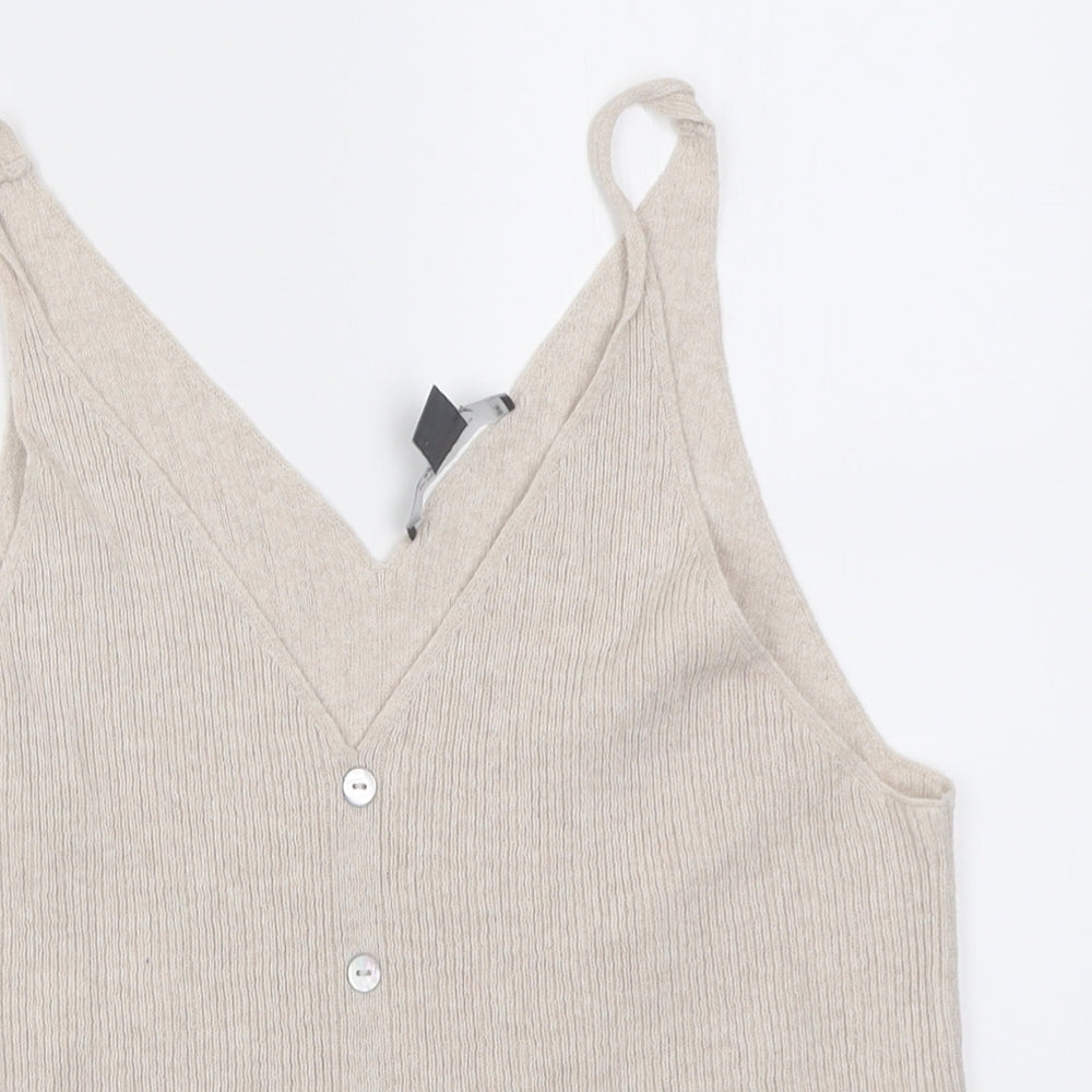 Primark Womens Beige  Cotton Basic Tank Size S V-Neck