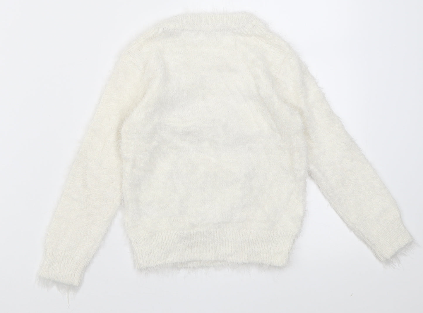 pep&co Girls White Crew Neck  Cotton Pullover Jumper Size 4-5 Years  Pullover - Penguin