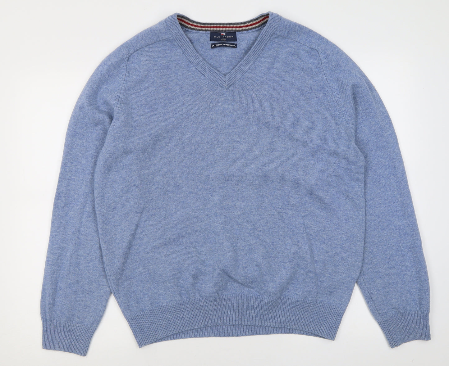 Blue Harbour Mens Blue V-Neck  Wool Pullover Jumper Size L