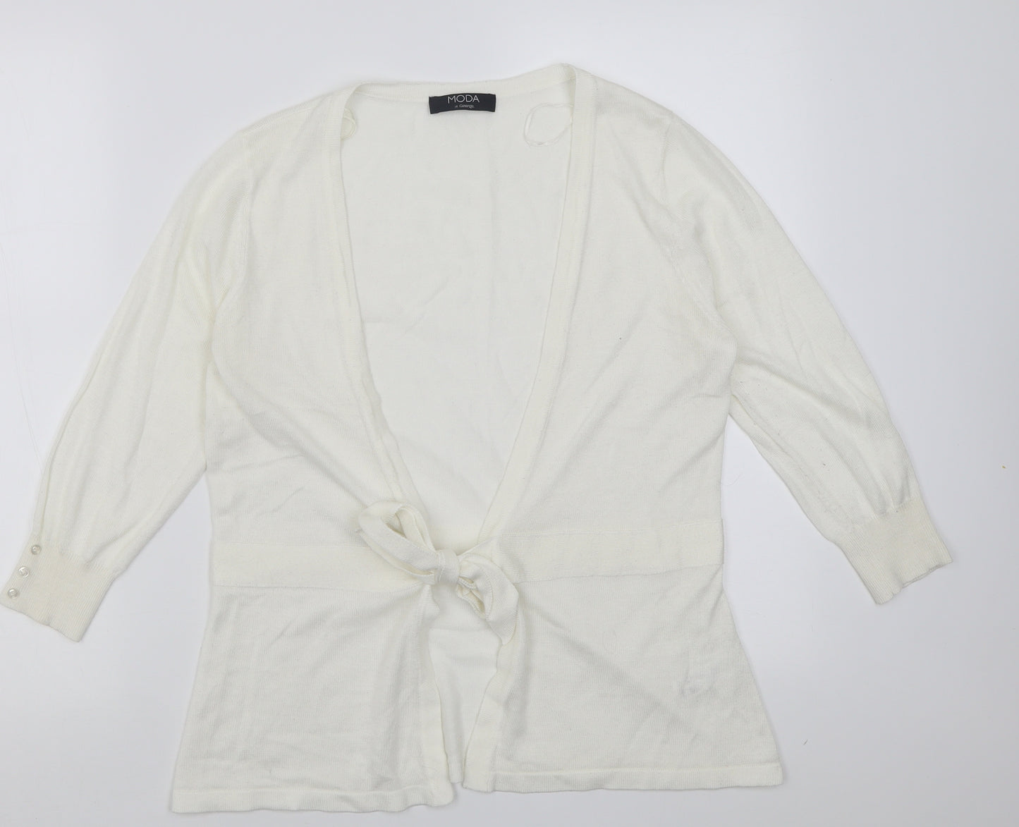 George Womens White V-Neck  Acrylic Cardigan Jumper Size 12