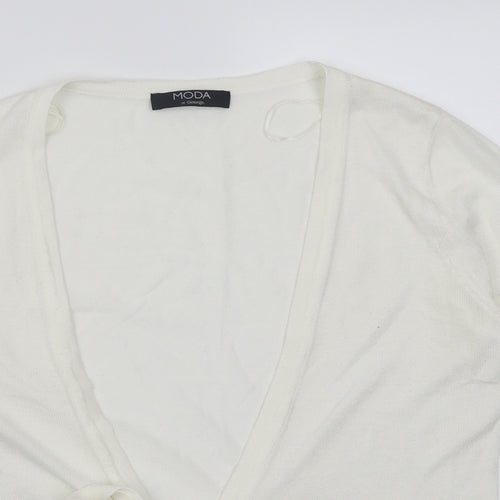 George Womens White V-Neck  Acrylic Cardigan Jumper Size 12