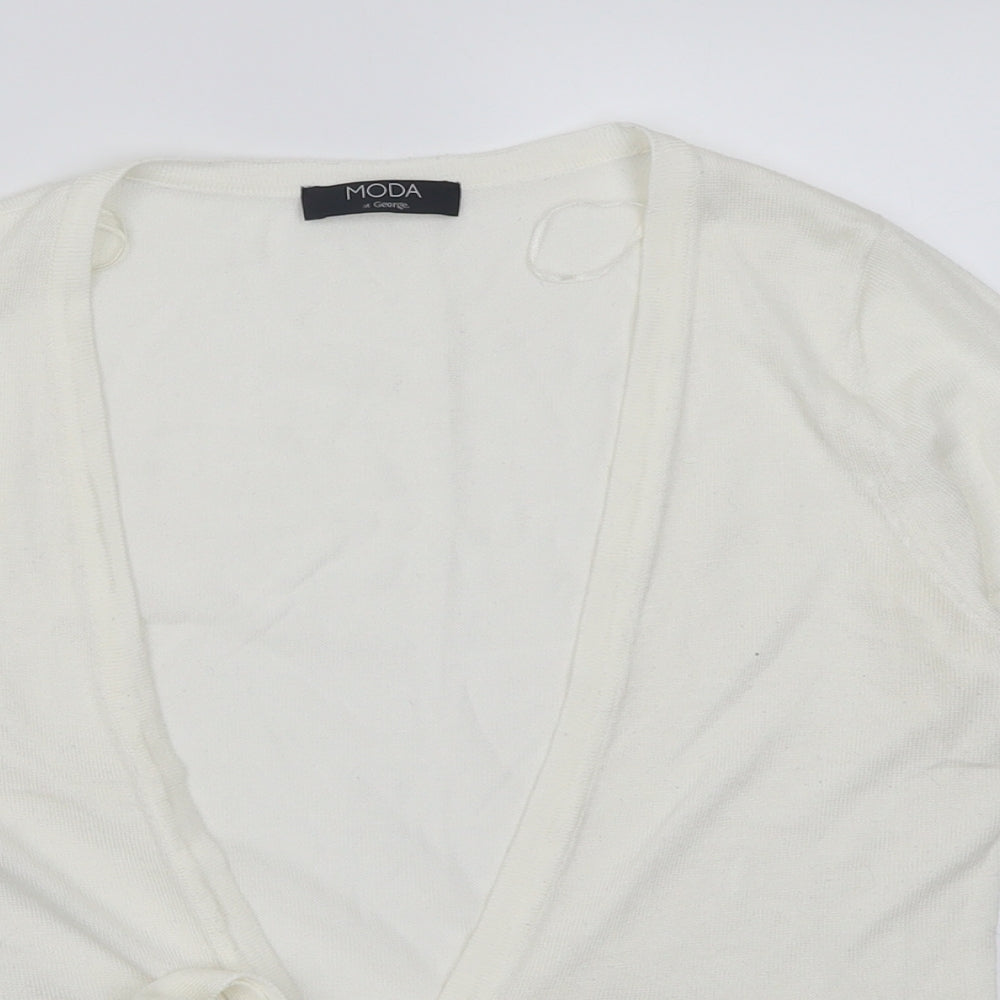 George Womens White V-Neck  Acrylic Cardigan Jumper Size 12