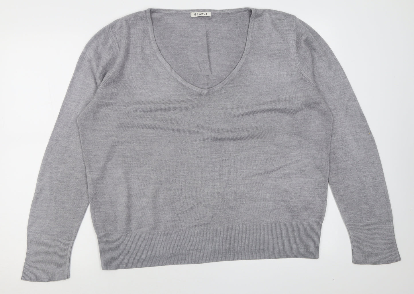 George Womens Grey V-Neck  Acrylic Pullover Jumper Size 22