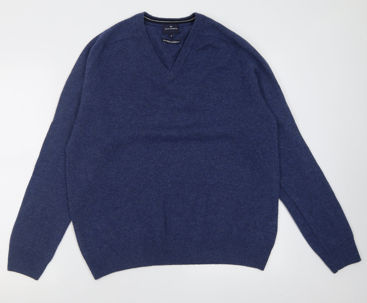 Blue Harbour Mens Blue V-Neck  Wool Pullover Jumper Size M