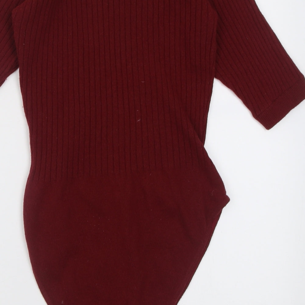 Woolf Womens Red  Cotton Bodysuit One-Piece Size L  Button