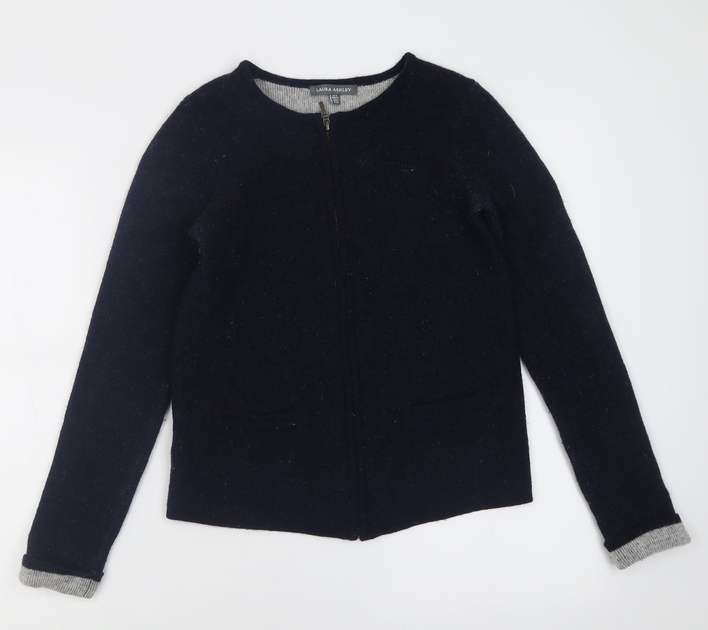 Laura Ashley Womens Blue Crew Neck  Wool Cardigan Jumper Size 8