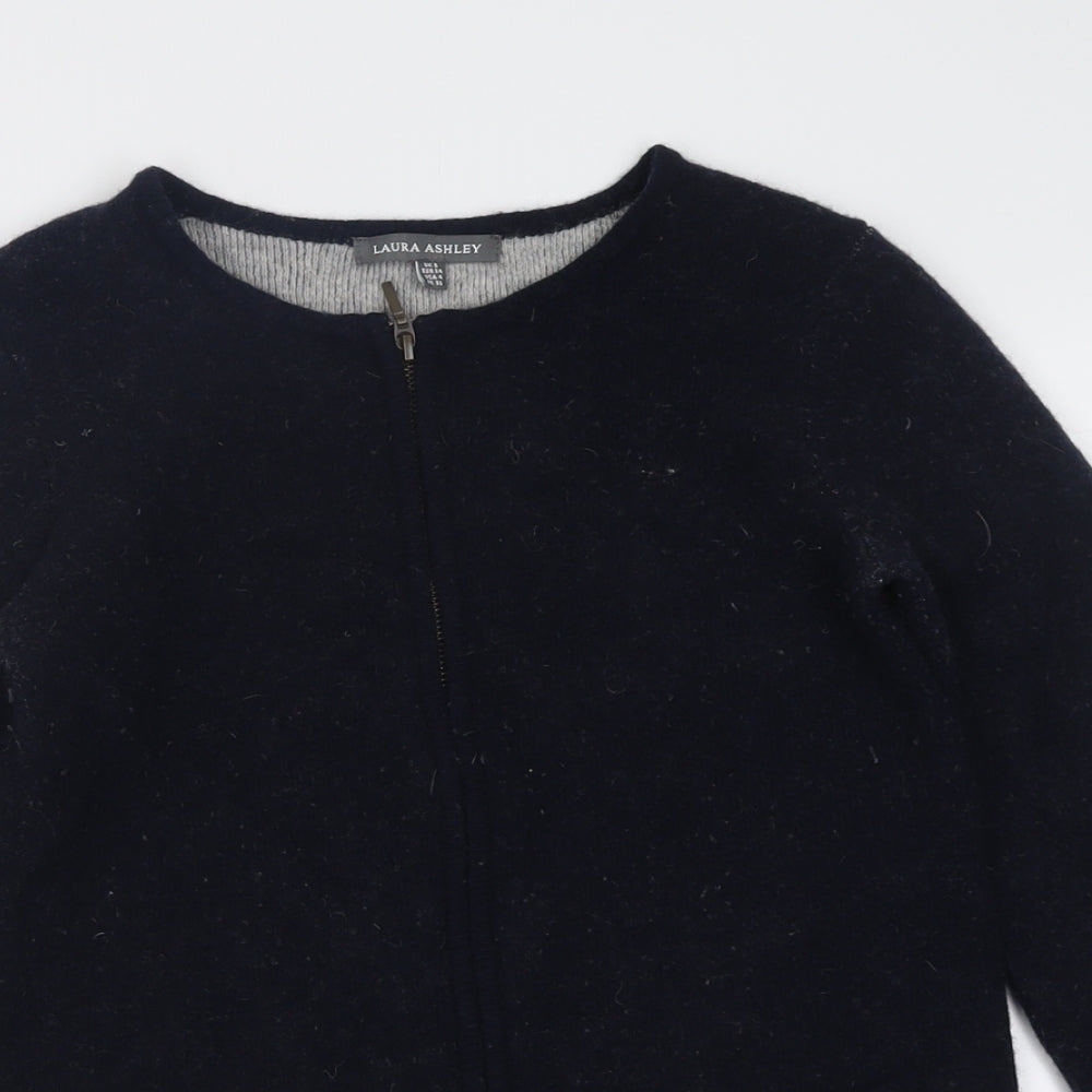 Laura Ashley Womens Blue Crew Neck  Wool Cardigan Jumper Size 8