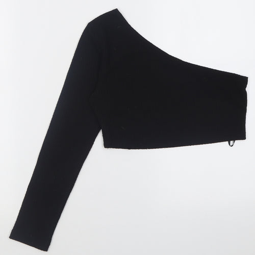 SheIn Womens Black  Polyester Cropped Blouse Size M One Shoulder