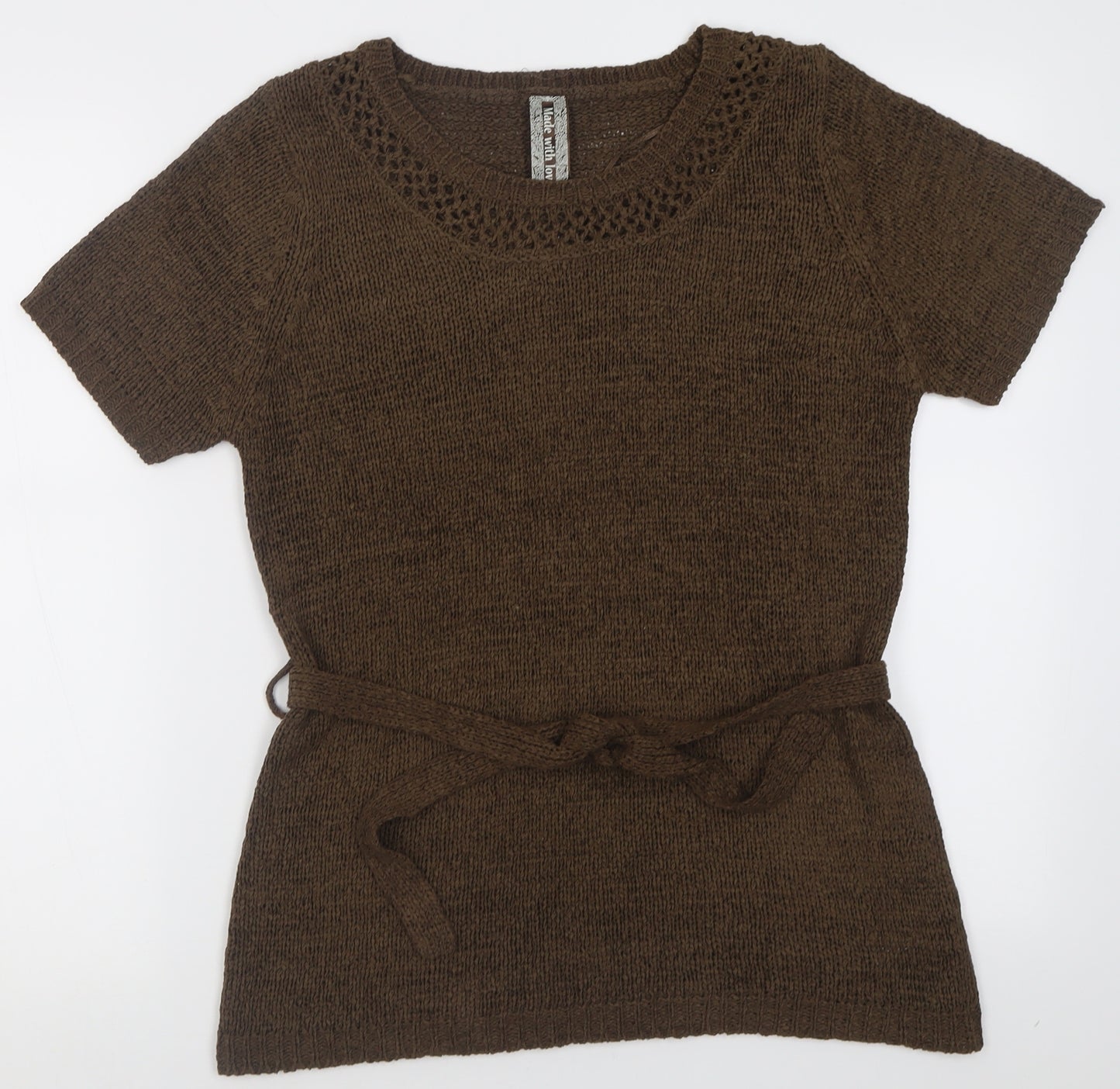 evie Womens Brown Crew Neck  Acrylic Pullover Jumper Size 16