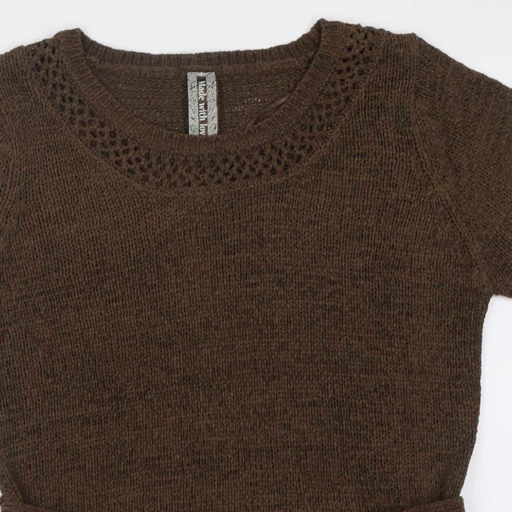 evie Womens Brown Crew Neck  Acrylic Pullover Jumper Size 16
