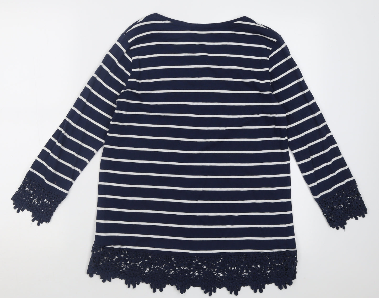TU Womens Blue Striped Cotton Basic T-Shirt Size 12 Crew Neck