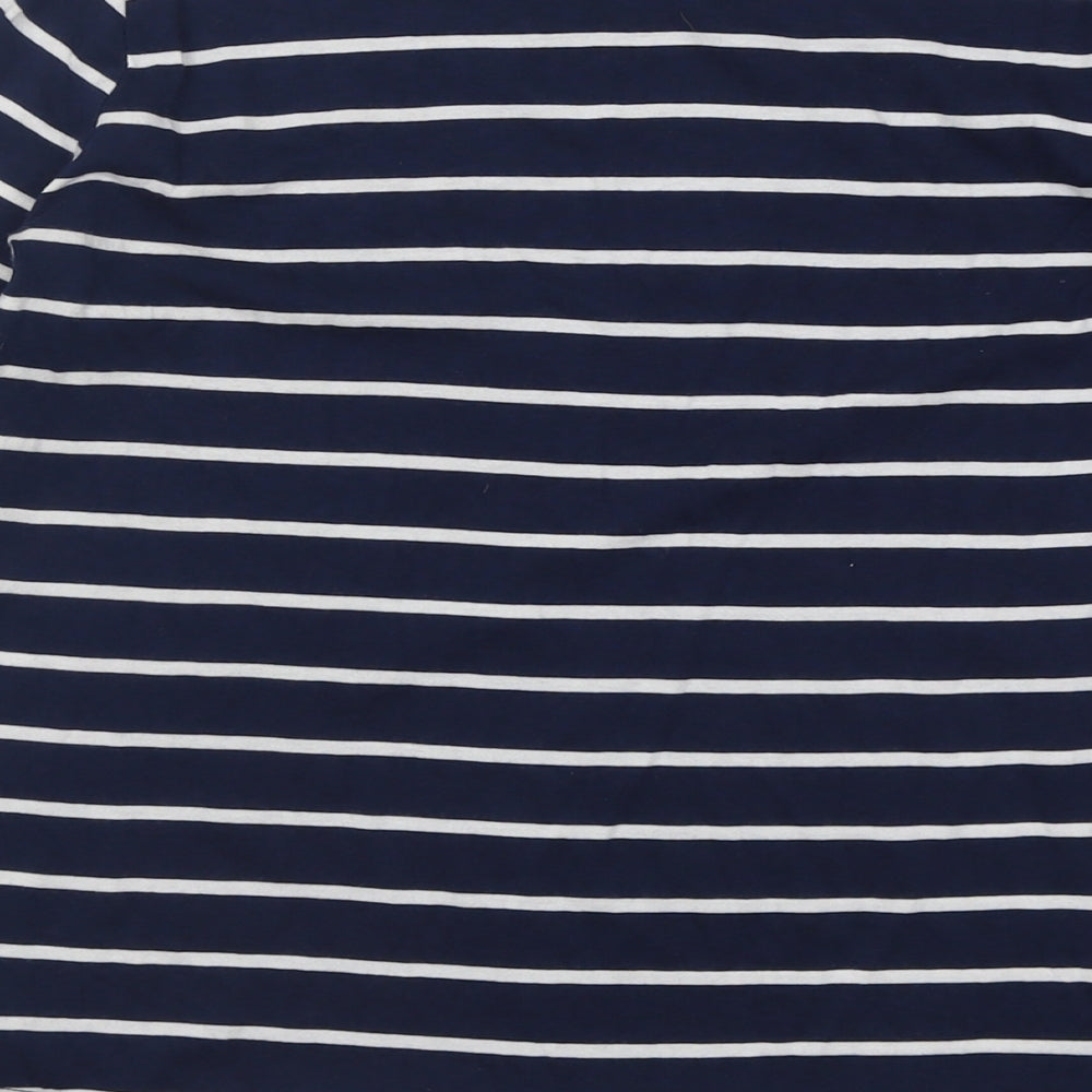 TU Womens Blue Striped Cotton Basic T-Shirt Size 12 Crew Neck