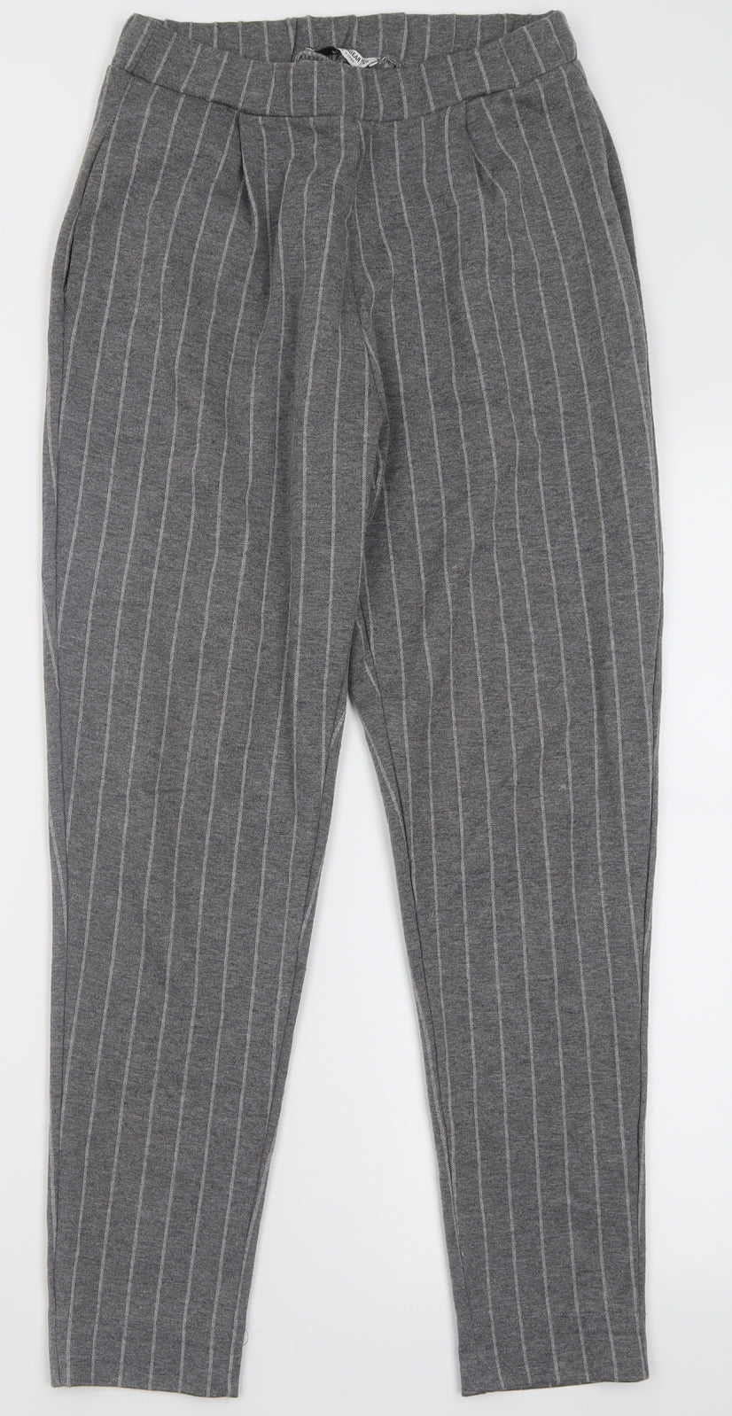 Pull&Bear Womens Grey Striped Polyester Trousers  Size S L26 in Regular