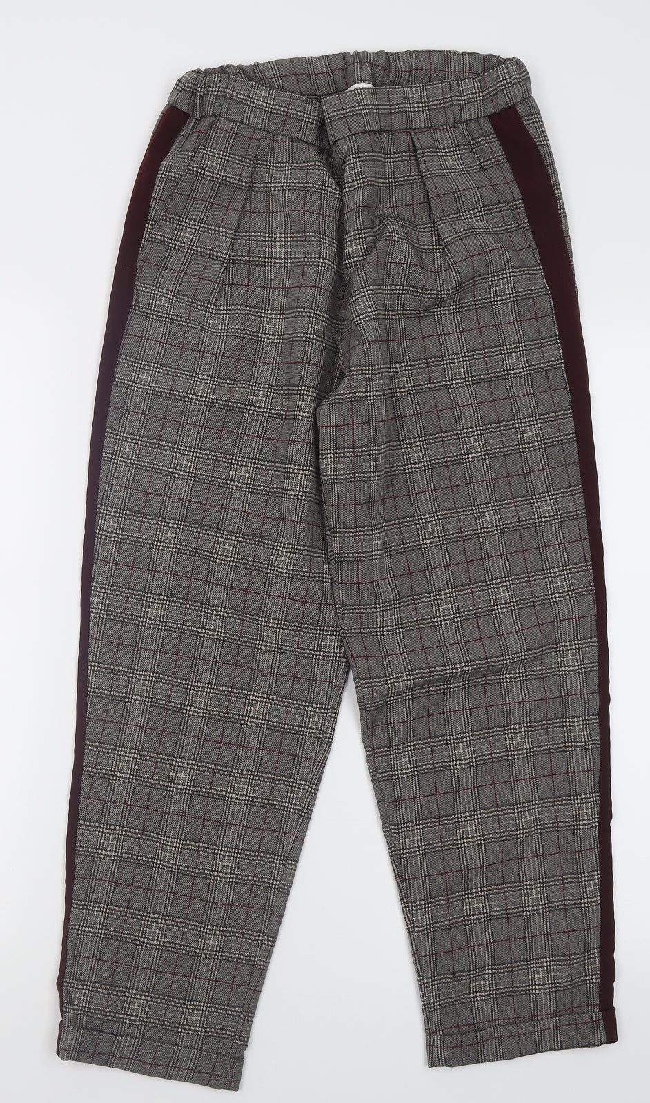 Pull&Bear Womens Grey Check Polyester Trousers  Size S L26 in Regular