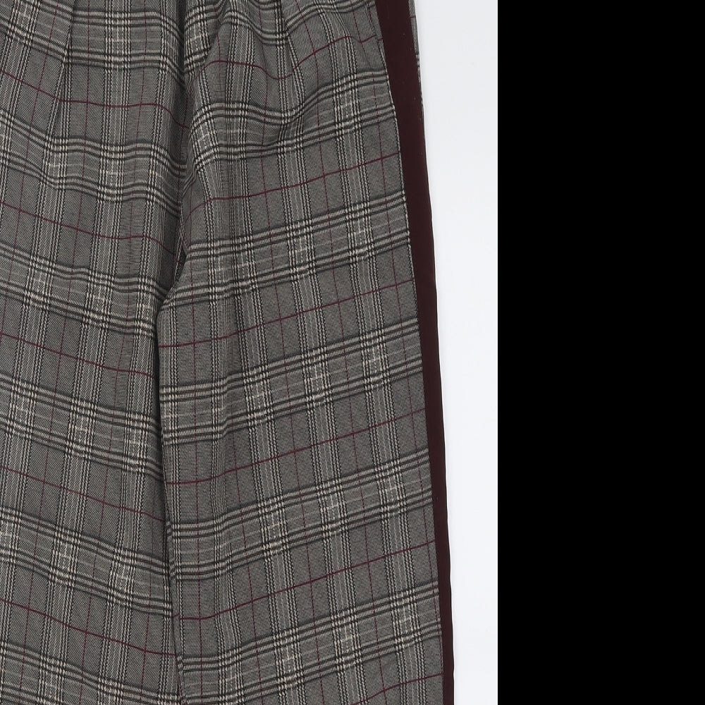 Pull&Bear Womens Grey Check Polyester Trousers  Size S L26 in Regular