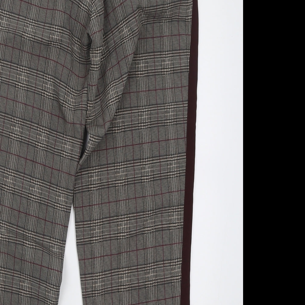 Pull&Bear Womens Grey Check Polyester Trousers  Size S L26 in Regular