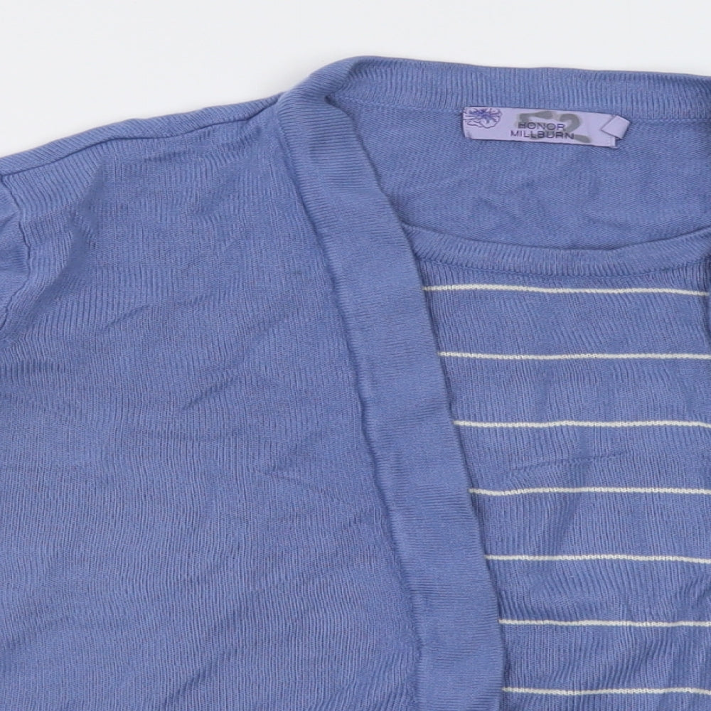 Honor Milburn Womens Blue Crew Neck Striped Acrylic Pullover Jumper Size 20