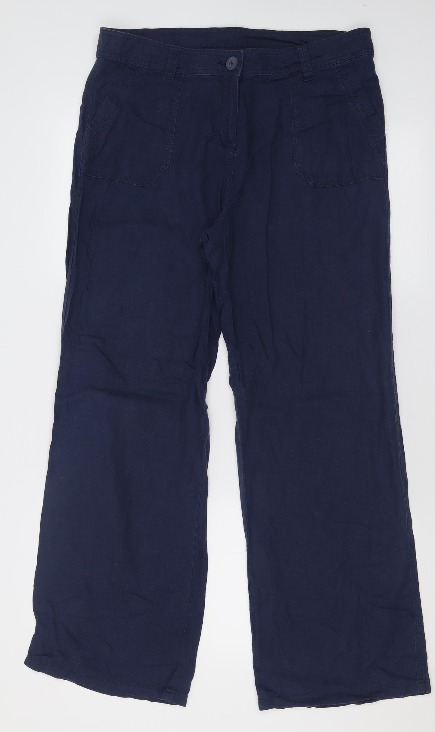 Marks and Spencer Womens Black  Linen Trousers  Size 14 L30 in Regular Button