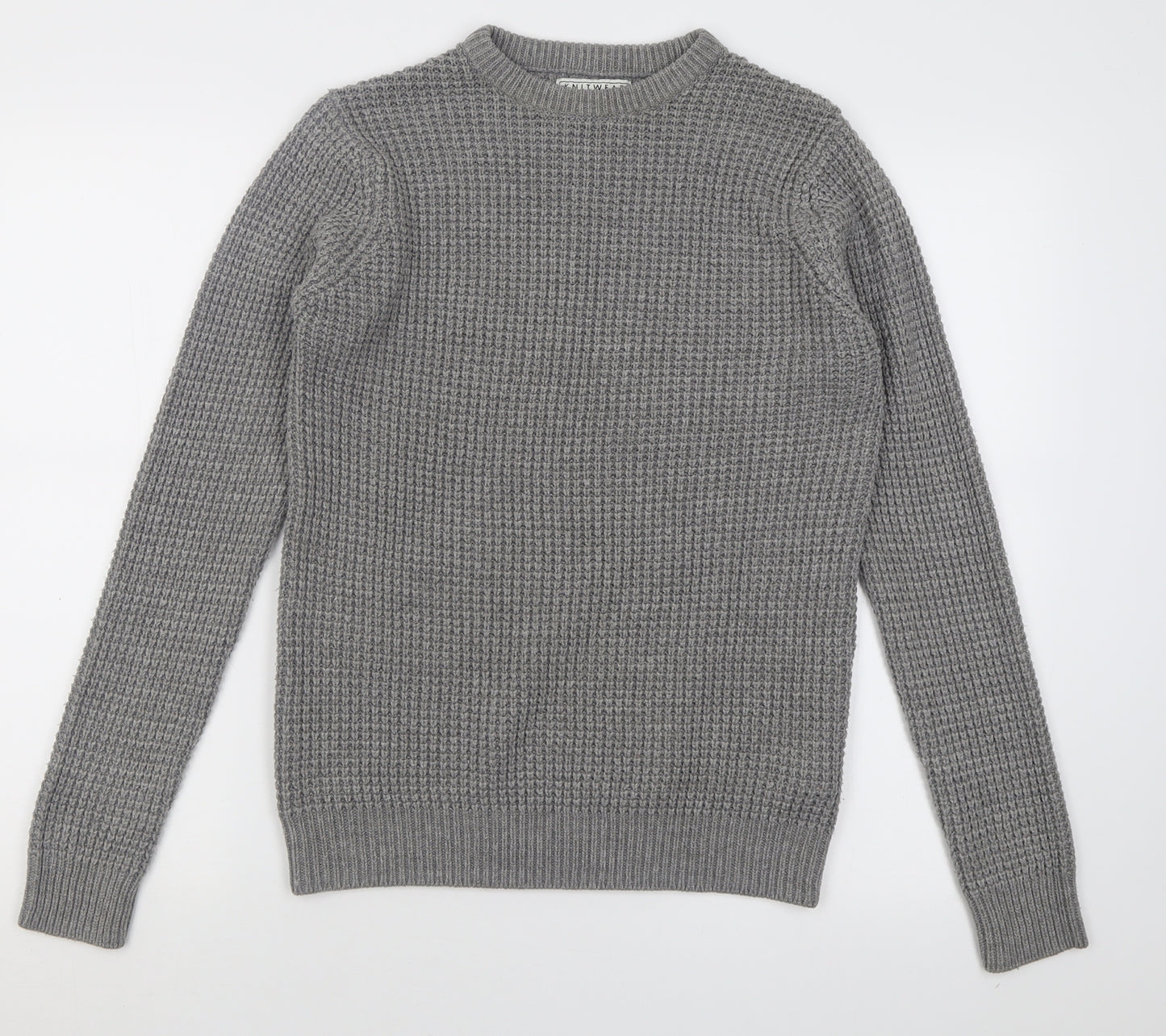 F&F Mens Grey Crew Neck  Acrylic Pullover Jumper Size S