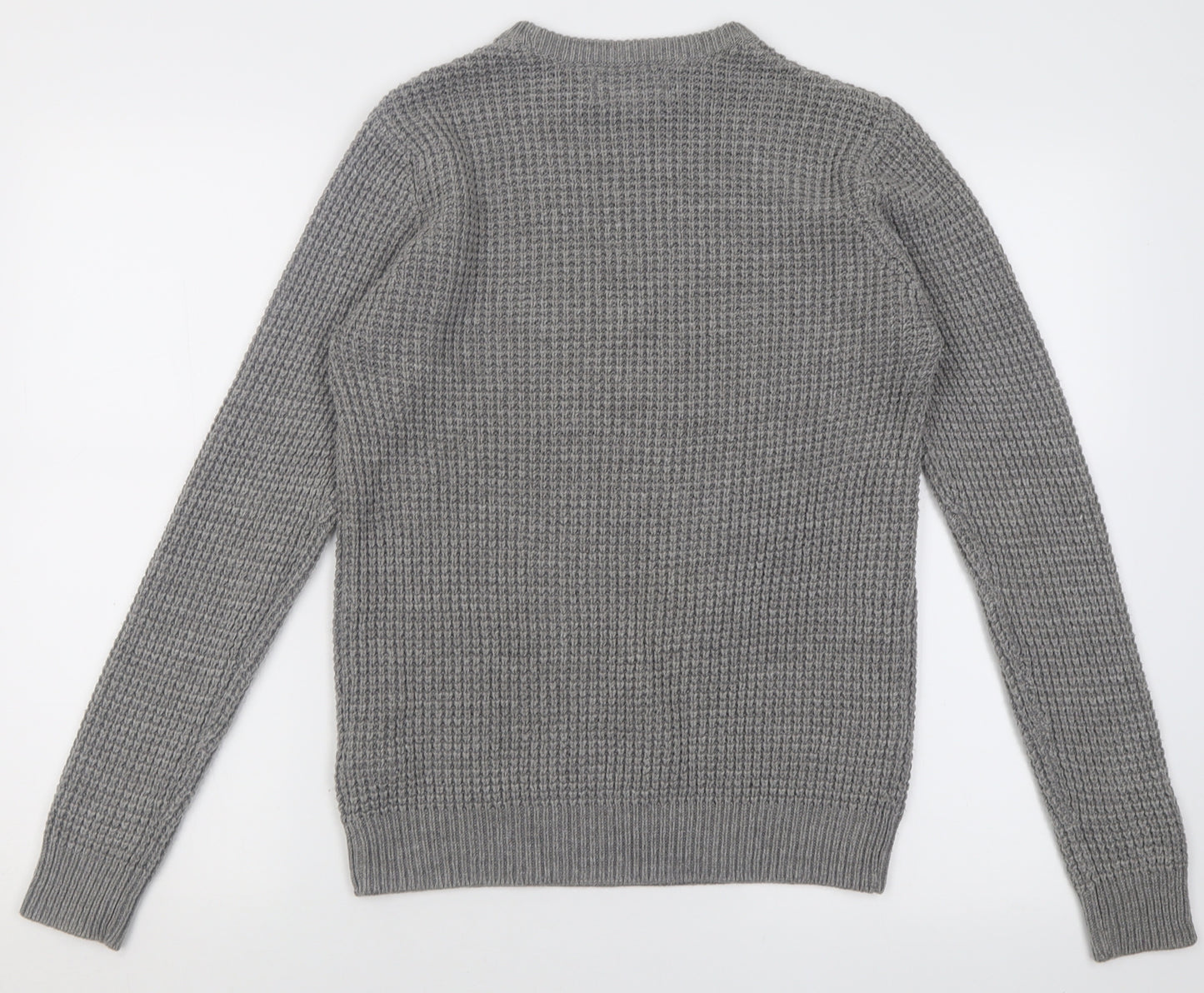 F&F Mens Grey Crew Neck  Acrylic Pullover Jumper Size S