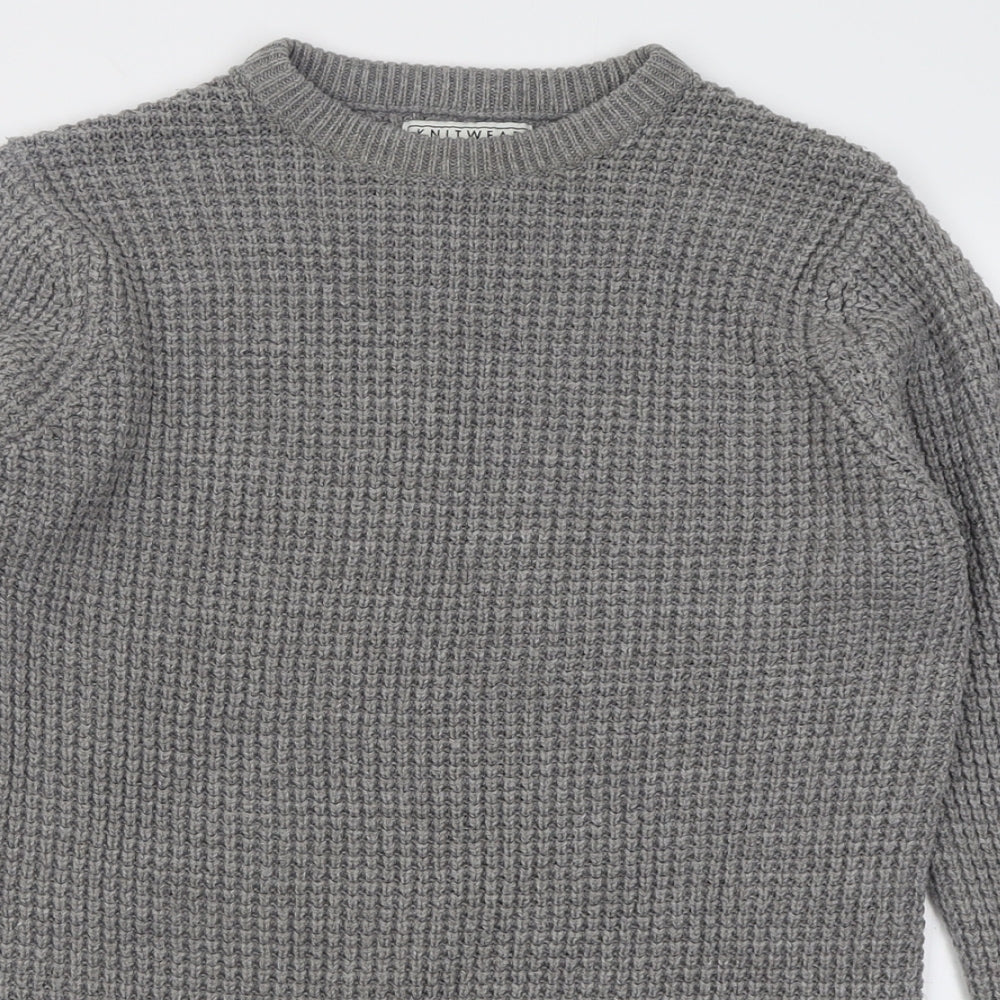 F&F Mens Grey Crew Neck  Acrylic Pullover Jumper Size S