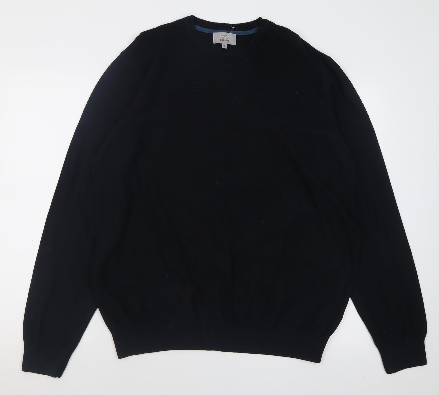 Marks and Spencer Mens Black Crew Neck  Cotton Pullover Jumper Size XL