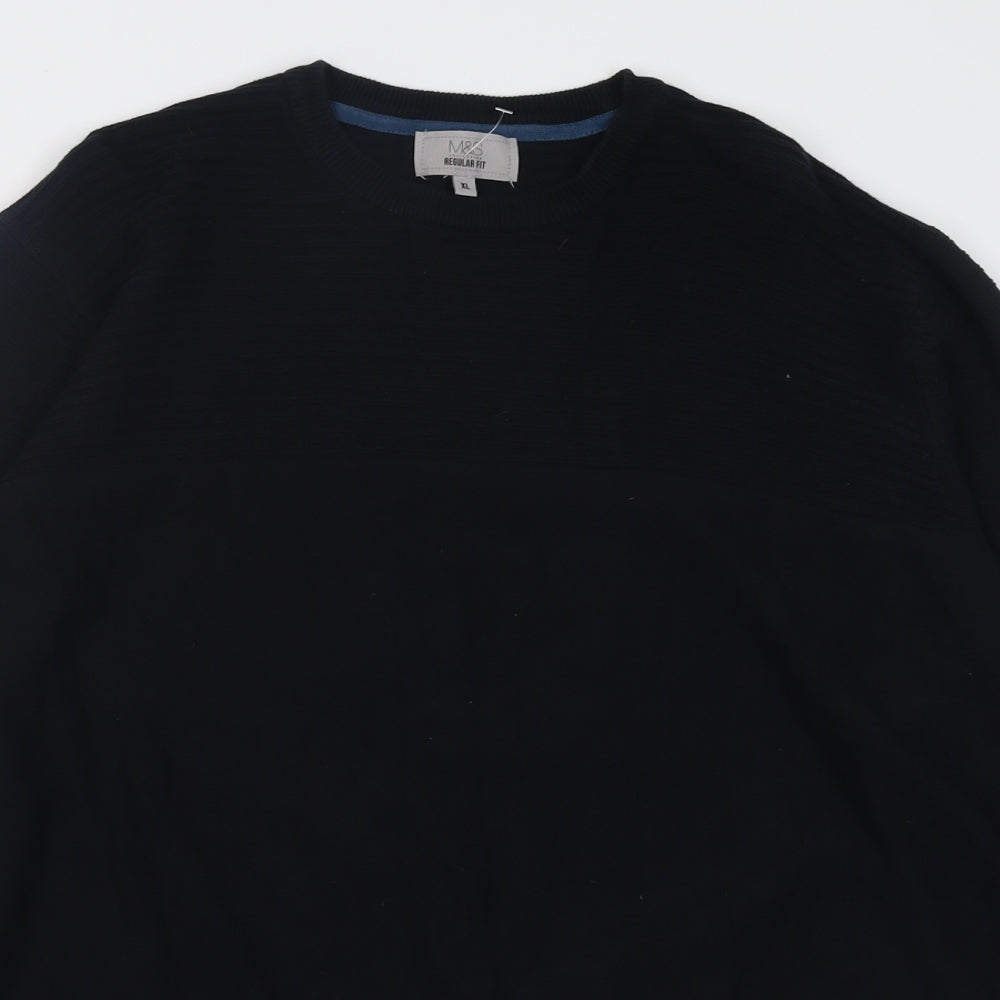 Marks and Spencer Mens Black Crew Neck  Cotton Pullover Jumper Size XL
