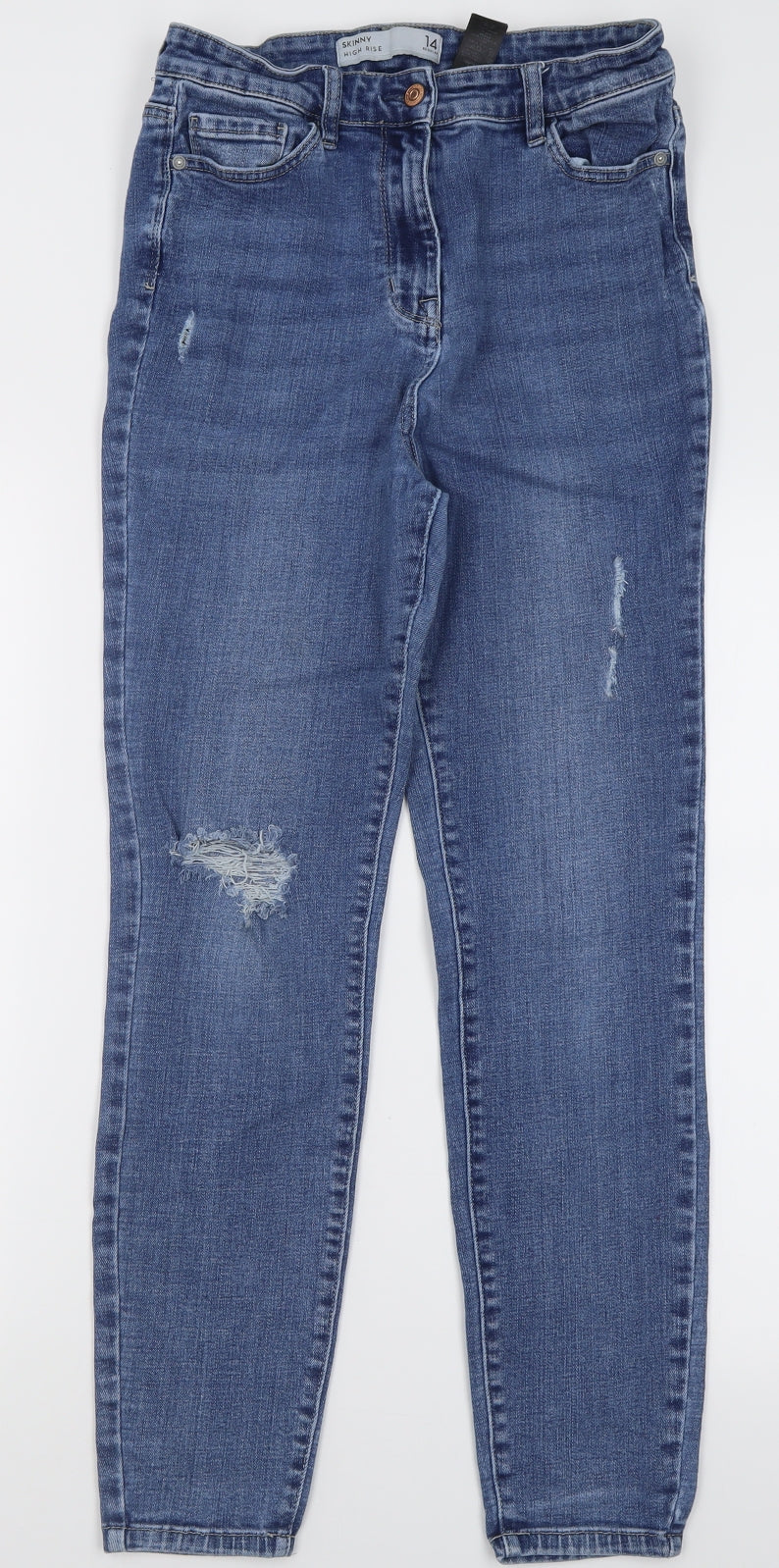 NEXT Womens Blue  Cotton Skinny Jeans Size 14 L28 in Regular Button