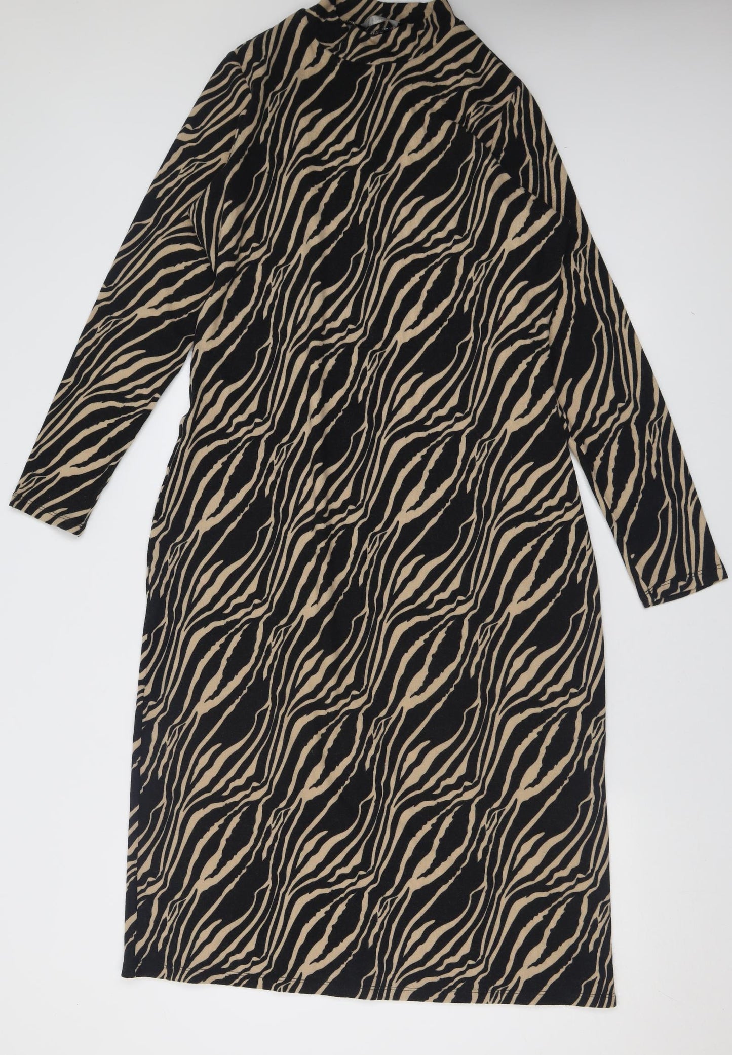 George Womens Beige Animal Print Polyester A-Line  Size 14  High Neck Pullover