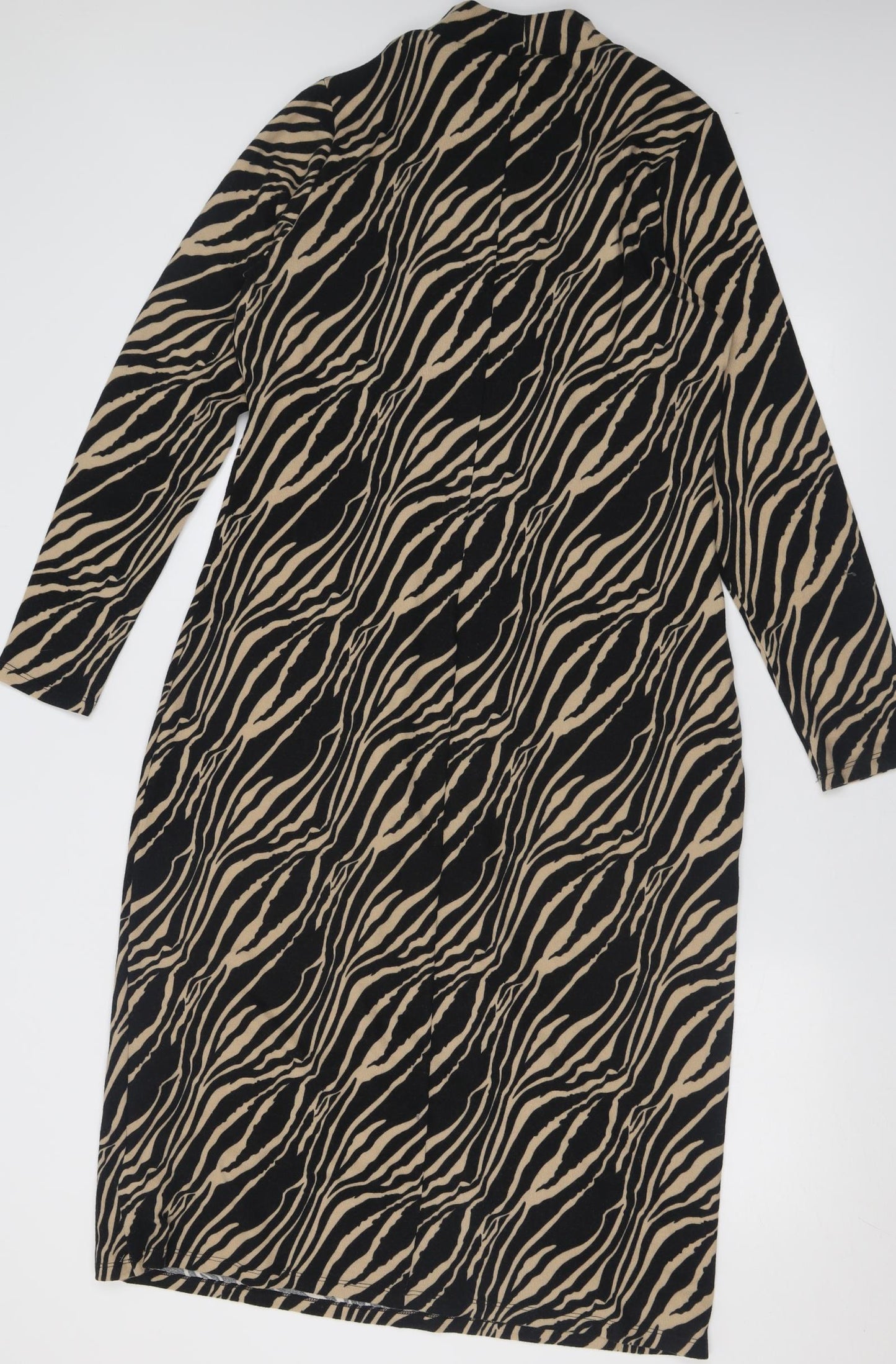 George Womens Beige Animal Print Polyester A-Line  Size 14  High Neck Pullover