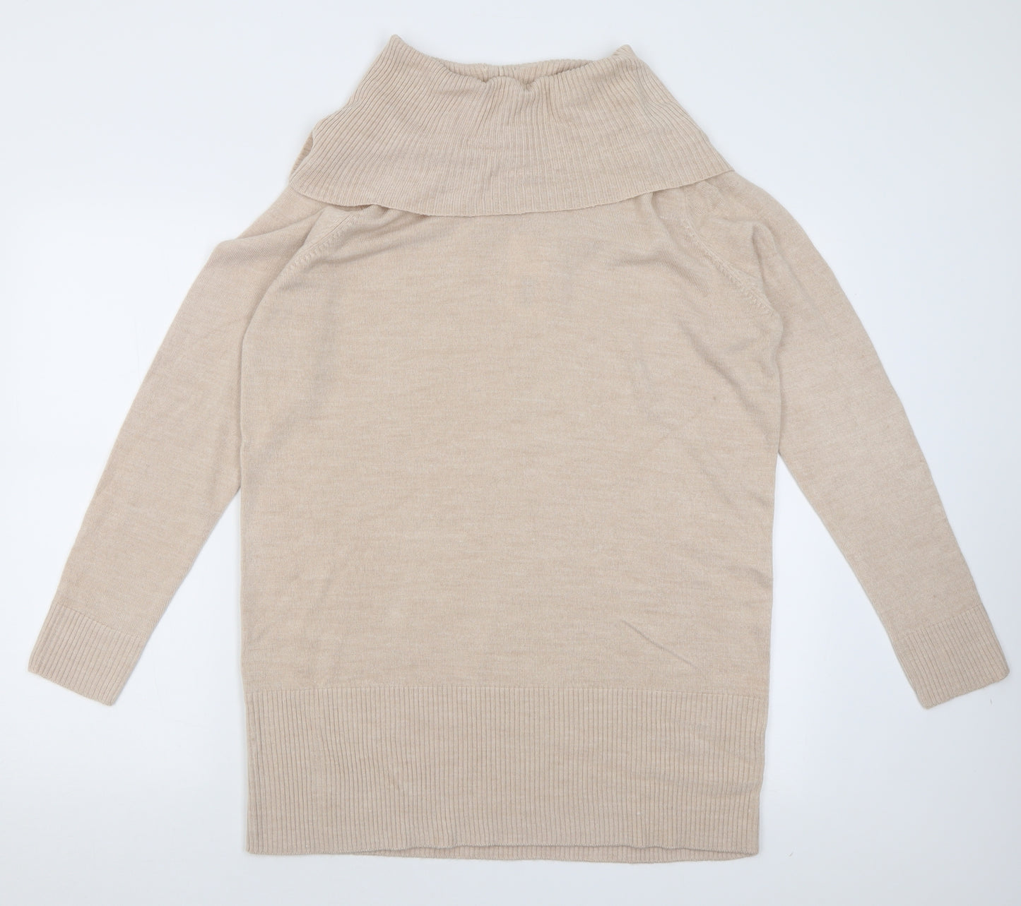 Papaya Womens Beige Roll Neck  Acrylic Tunic Jumper Size 16