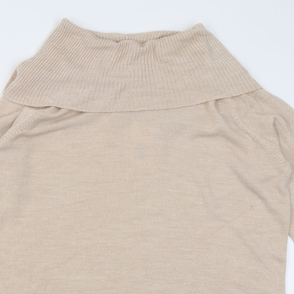 Papaya Womens Beige Roll Neck  Acrylic Tunic Jumper Size 16