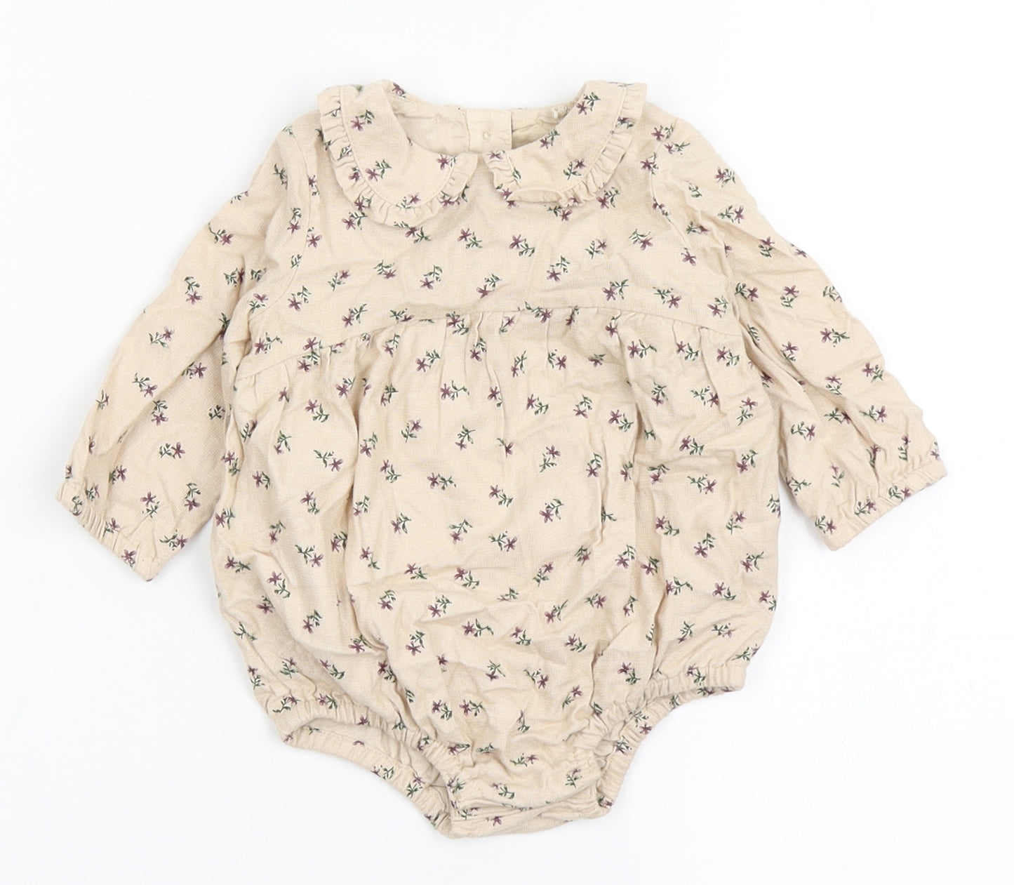 TU Girls Brown Floral Cotton Babygrow One-Piece Size 0-3 Months  Snap