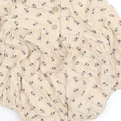TU Girls Brown Floral Cotton Babygrow One-Piece Size 0-3 Months  Snap