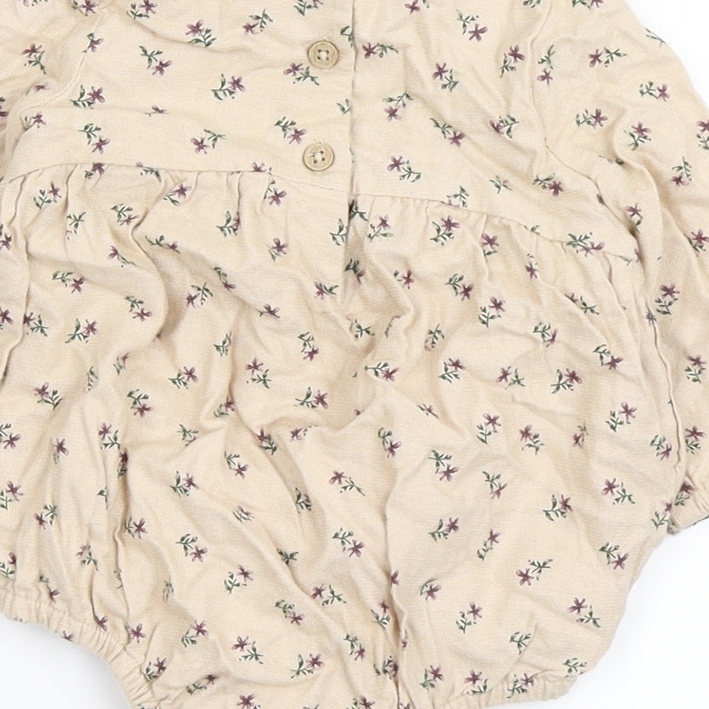 TU Girls Brown Floral Cotton Babygrow One-Piece Size 0-3 Months  Snap
