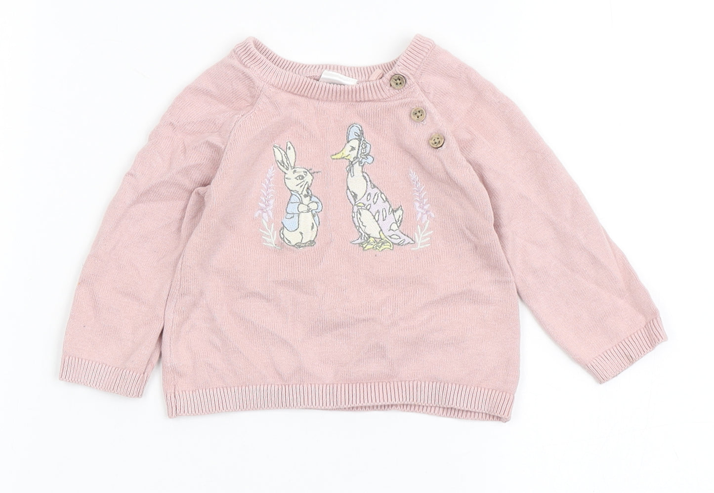 TU Girls Pink  100% Cotton Pullover Jumper Size 3-6 Months  Pullover - Peter Rabbit
