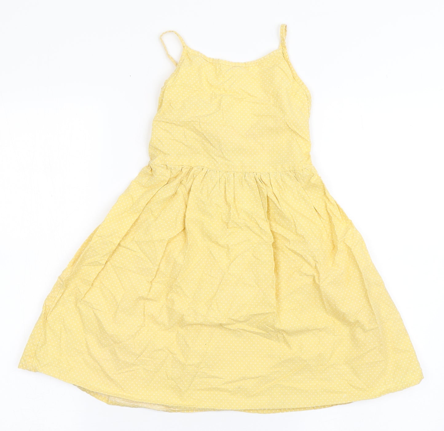 Primark Girls Yellow Polka Dot 100% Cotton Fit & Flare  Size 6-7 Years  Round Neck Pullover