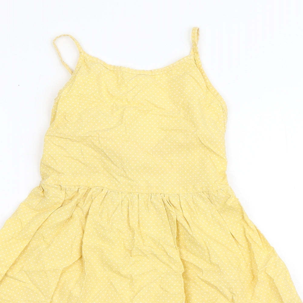Primark Girls Yellow Polka Dot 100% Cotton Fit & Flare  Size 6-7 Years  Round Neck Pullover