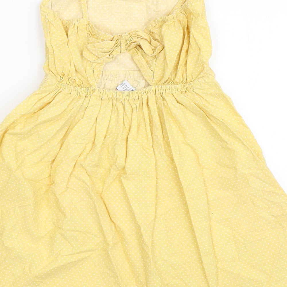Primark Girls Yellow Polka Dot 100% Cotton Fit & Flare  Size 6-7 Years  Round Neck Pullover