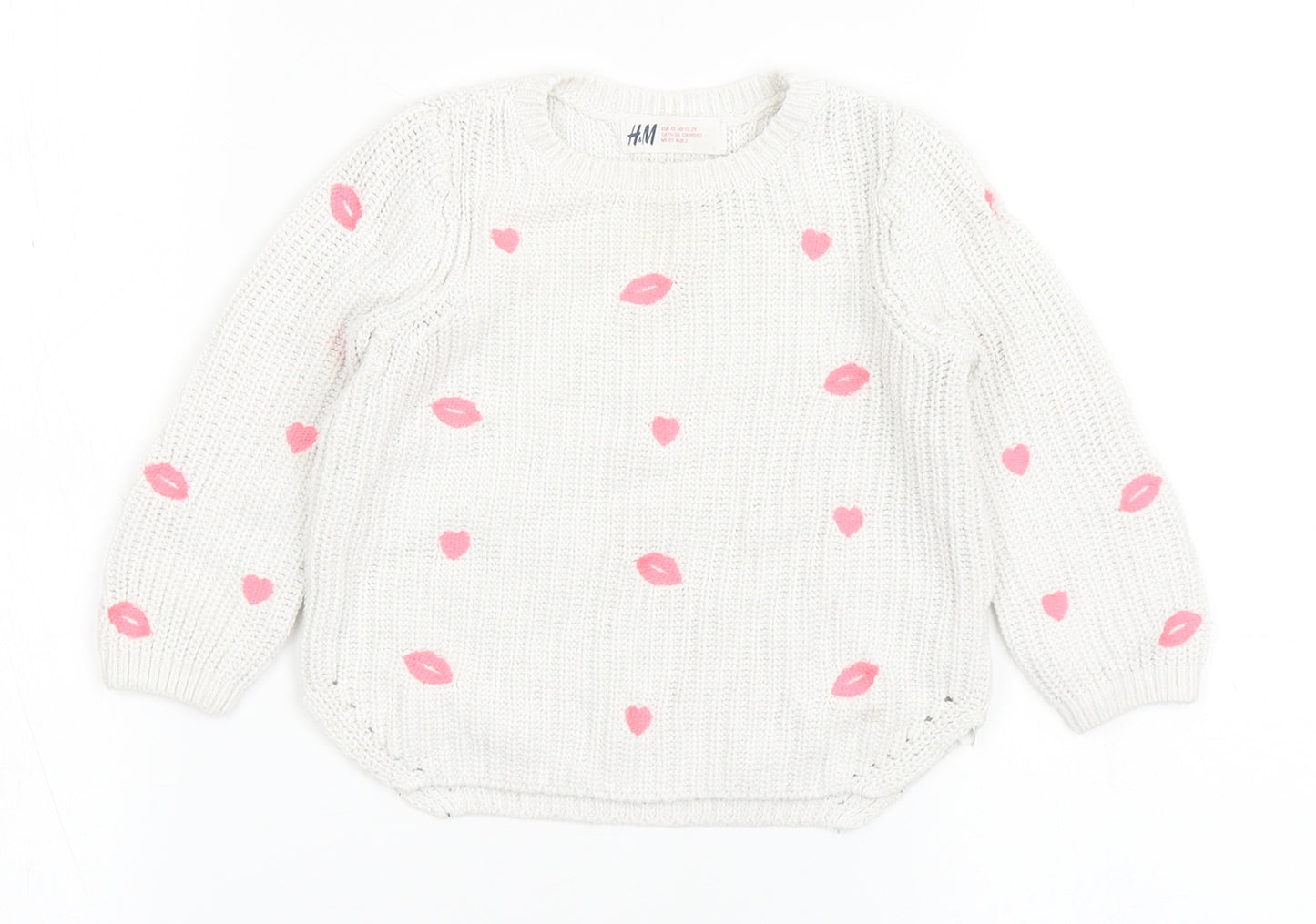 H&M Girls Ivory  Cotton Pullover Jumper Size 18-24 Months  Pullover - Love Hearts
